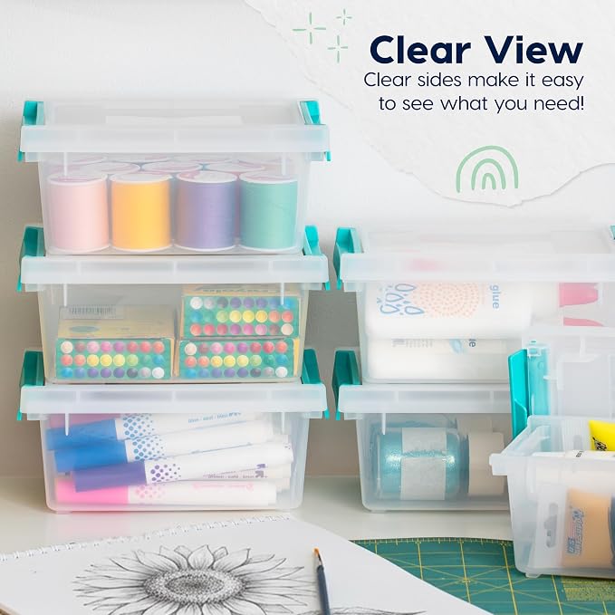 IRIS USA Storage Bins with Lids |Made in USA| 1 Qt - (6-Pack) - Clear | Sensory Craft Organizers, Plastic Clip Box Totes, Flat Containers for Organizing Paper, Office, Art & Study Supplies - Image 7