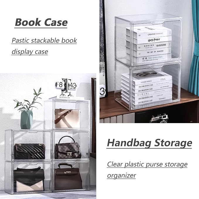 LXLXXL Acrylic Box Display Case, 5-Pack XL Stackable Storage Bins with Lid | Stackable Storage Bin X-Large 5 Pack, Clear Acrylic Display Case With Magnetic Lid, Dustproof Showcase for Figures Cosmetics - Image 3