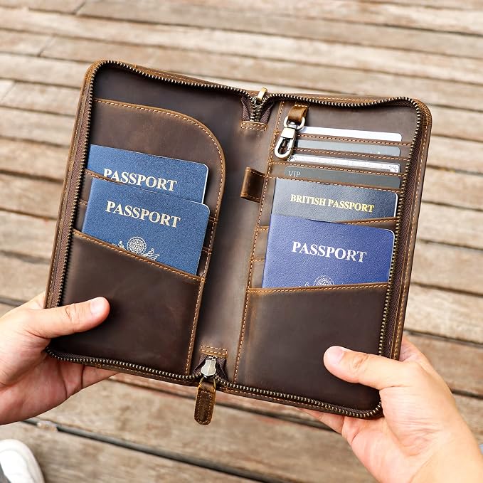 Polare Full Grain Leather Family Travel Passport Wallet and Documents Organizer RFID Blocking Case Holder Fits 6 Passports for Men and Women - Image 9