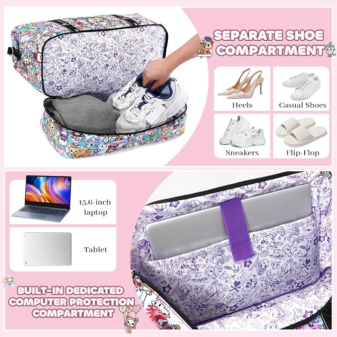 tokidoki Travel Duffle Bag, Weekender with Shoe Compartment Toiletry Bag | many compartments: laptop sleeve, wet-dry pocket, trolley sleeve. Includes toiletry bag. Carry-on. - Image 3
