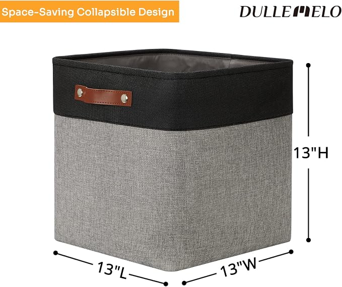 DULLEMELO Storage Bins for Organizing,Closet Storage Baskets for Gift Empty,Large Linen Canvas Storage Bins with Handles for Home Office Toys Shelves(Black&Grey, 13 inch Cube) - Image 2