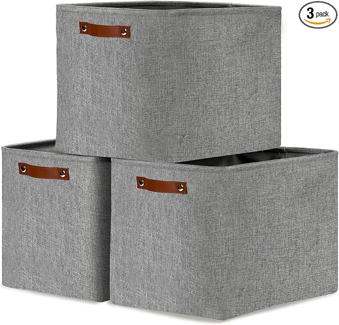 DULLEMELO Large Storage Baskets, 3 Pack Foldable Storage Baskets Bins for Colthes Organizer, Fabric Storage Organizer Baskets for Shelves Closet Nursery Toy Storage(Gray) by DULLEMELO