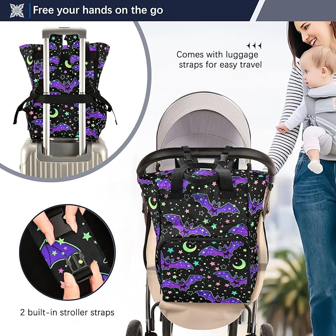 MNSRUU Diaper Bag Magic Galaxy Bat Diaper Bag Backpack Multifunction Travel Diaper Bag Tote Large Capacity Diaper Changing Backpacks for Moms Dads - Image 4