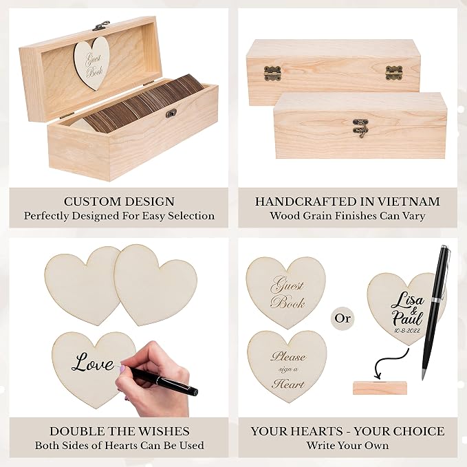 Jecor Wedding Guest Book Alternative Guest Book Wedding Reception | - 98 Large Hearts - 2 Hearts Signs - Baby & Bridal Shower, Anniversary, Birthday, Funeral - Natural - Image 5