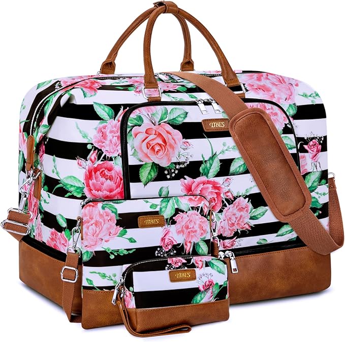 TIBES Travel Weekender Bag for Women, Overnight Bag with Shoe Compartment | 3PCS Large Travel Duffel Bag for Gym, Travel, Hospital, Business Trip, Carry On Tote, Wet & Dry Separation, Water Resistant by TIBES