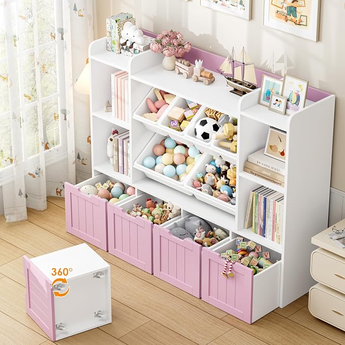 Toy Storage Organizer with Movable Drawer Toy Organizer for Kids | Large Toy Organizers and Storage with 6 Storage Cubbies, Kids Toy Storage and Toy Chest for Playroom and Kids Room, Pink - Image 5