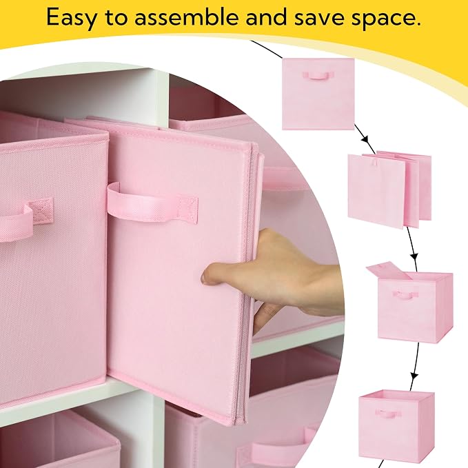 Cupic Cupid 10-Pack 11x11 Collapsible Storage Cubes, Fabric Bins, Pink | Foldable, Reinforced Front Handle, Holds Clothes, Toys, Blankets and More, Fits Closet, Shelves, Nursery, Bedroom - Image 4