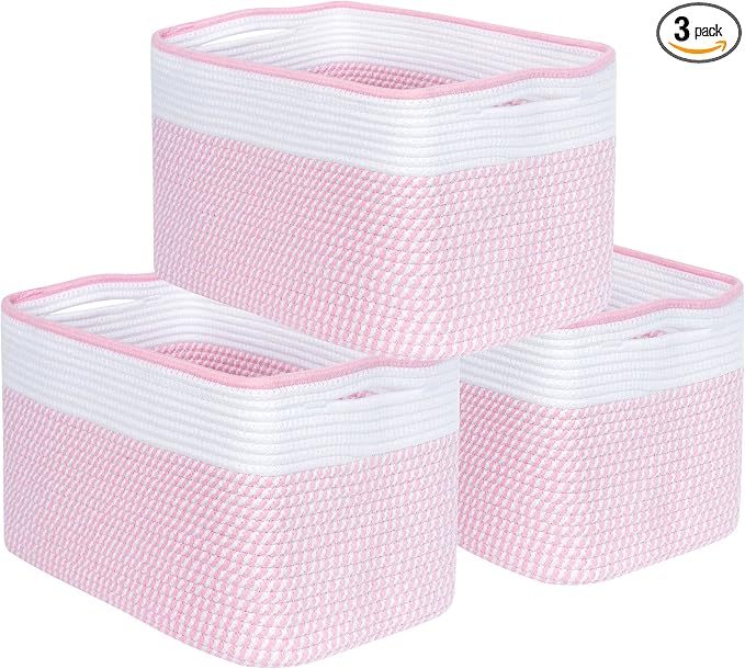 3-Pack Storage Baskets for Shelves, Decorative Baskets for Organizing, Woven Baskets for Storage, Book Basket, Cube Organizer, Cube Storage Bin Box, Closet Organizers, Light Pink by MINTWOODDesign