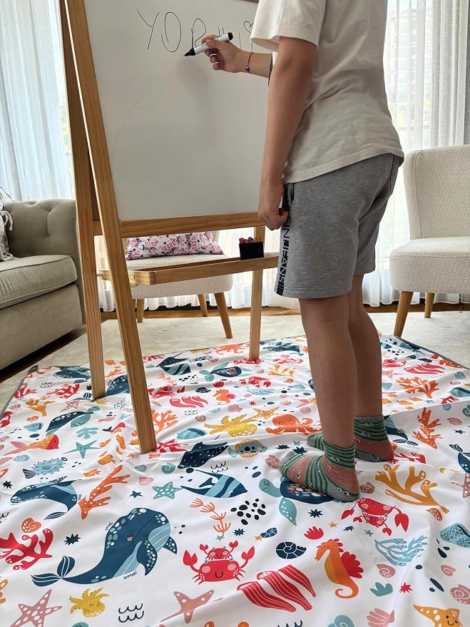 Waterproof High Chair Splat Mat – Machine Washable Floor & Table Protector for Baby Feeding, Art & Crafts, Outdoor Use (Ocean, 57x118 Inch) - Image 3
