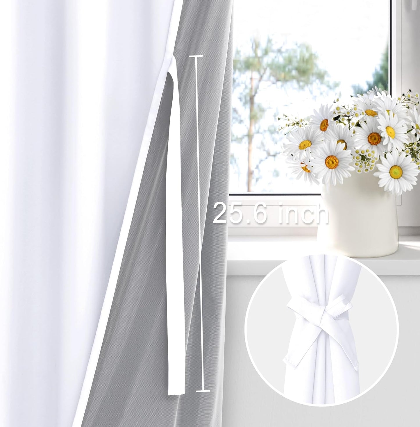XWZO White Blackout Curtains with Tiebacks - Rod Pocket Heat and Full Light Blocking Window Panels for Bedroom/Nursery, 84 Inches Long Thermal Insulated Draperies, White, W42 x L84, Set of 2
