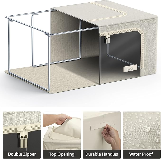 Sorbus Storage Bins with Metal Frame - Stackable & Foldable Clothes Organizer Bags - Oxford Fabric Storage Containers with Large Clear Window & Carry Handles, Bedroom Organization for Bedding & Linen - Image 5