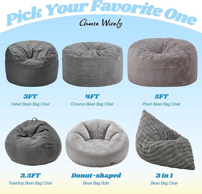 Hobestluk Adult Bean Bag Chair 3 in 1 Convertible Large Bean Bag Sofa | Ripple Grey,Machine Washable,Removable Cover,Easy Convert And Install, Oversied Floor Bed,For Livingroom Bedroom - Image 9