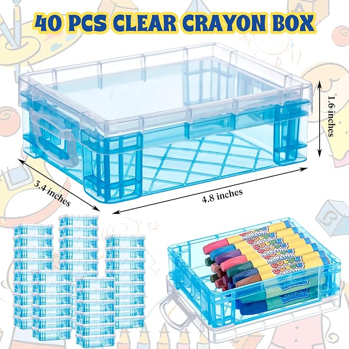 Suzile 40 Pcs Plastic Crayon Boxes Holds 24 Crayon with Snap Lid Storage Container Clear Stackable Case for School Office Classroom Supplies Pen Pencil Craft(Blue) - Image 2