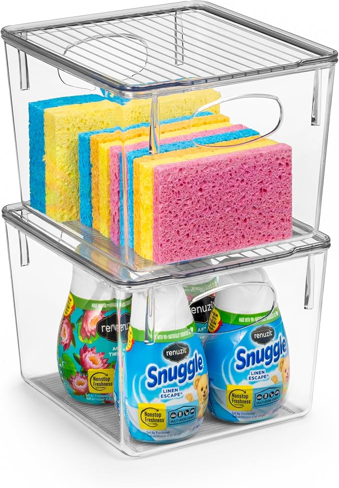 Sorbus Medium Clear Plastic Storage Bins with Lids, Clear Stackable Storage Bins, Laundry Room Organizer Bins, Office, Classroom, Playroom, Bathroom, Laundry Room Organization and Storage (2 Pack) by Sorbus
