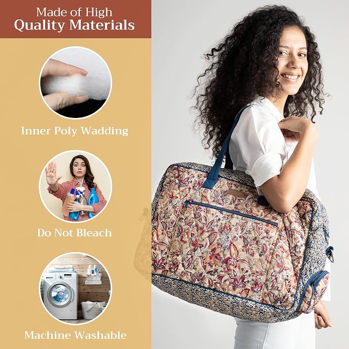 Maison d' Hermine Weekender Bags for Women Cotton Quilted Duffel Overnight Luggage Weekend Bag for Men Gym Gifts Travel | Overnight Luggage Weekend Bag for Men Gym Sports Gifts Duffle bag Business Travellers Trip Spring Summer - Image 2
