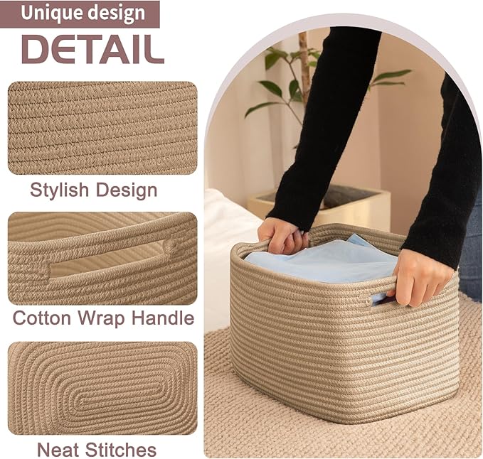 OIAHOMY 4 Pack Storage Baskets for Organizing 15L Cube Storage Bins Yellow | Woven Baskets for Storage Rectangle Small Baskets With Handles Baskets for Shelves Wicker Baskets for Shelves 12.7x9x7.8inch - Image 3