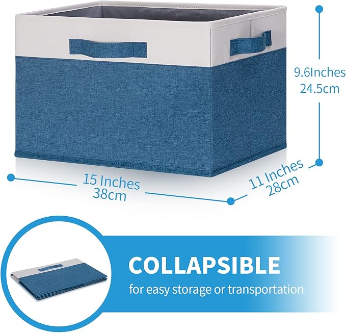 GhvyenntteS 6 Pack Fabric Storage Bins, 15x11x9.6 inch Closet Storage Bins for Shelves with 3 Handles, Foldable Storage Baskets for Shelves, Sturdy Closet Organizers and Storage Boxes, Blue - Image 3