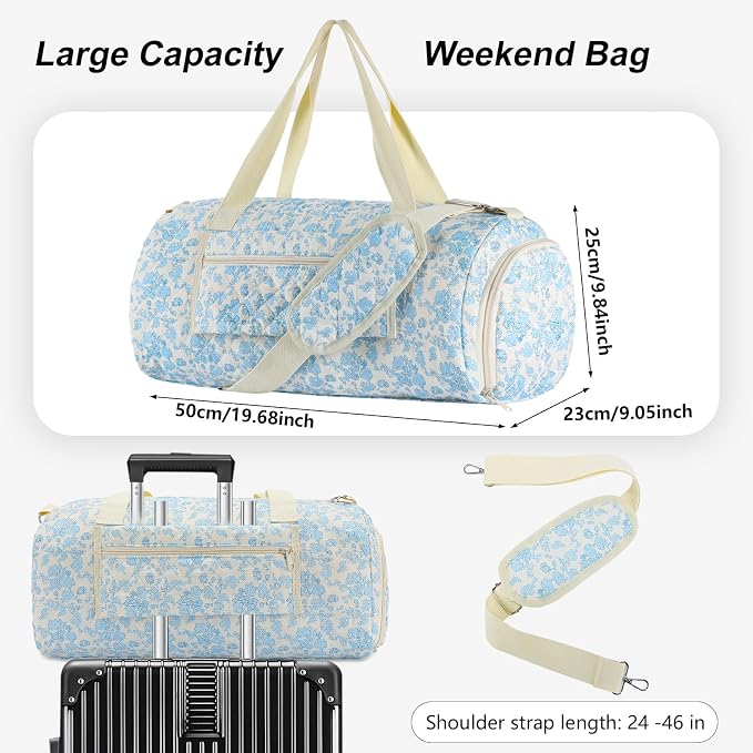 Floral Quilted Duffle Bag, Weekender Travel Bag for Women | Floral Quilted Duffle Bag for Women, Spacious Weekender Travel Bag with Separate Shoe Compartment and Multi Pockets - Image 2