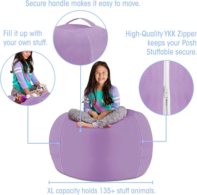 Posh Stuffable Kids Stuffed Animal Storage Bean Bag Chair Cover - Childrens Toy Organizer, X-Large 48" - Heather Lavender - Image 2