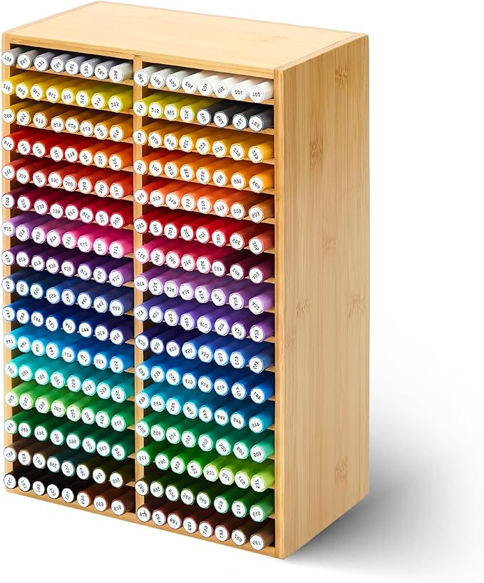 MEEDEN Bamboo Marker Organizer for Desk: Holds 224 Pens with 32 Compartments- Art Supply Storage & Holder for Alcohol Markers，Pens，Pencils by MEEDEN