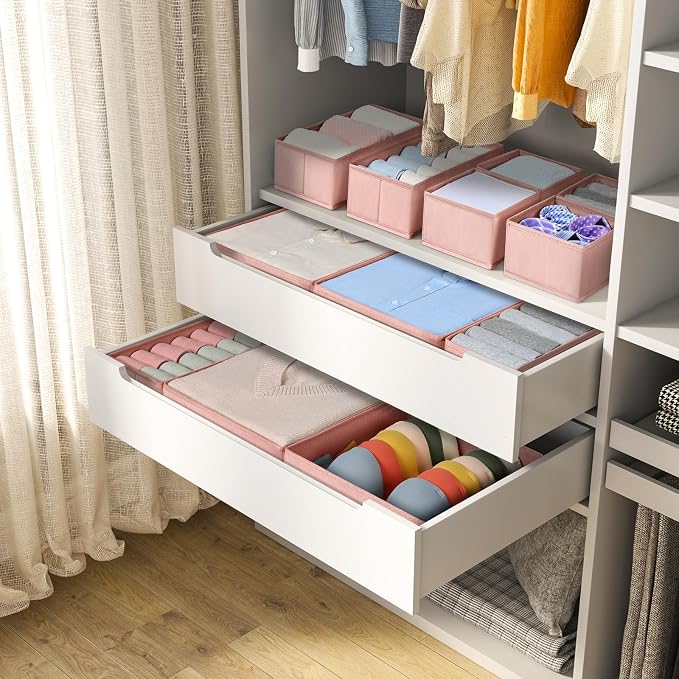 DIMJ Drawer Organizer Clothes 15 Pack - Foldable Dresser Organizer for Nursery, Bedroom, Closet - Pink Dividers for Baby Clothes, Underwear, Clothing, Sock, Belt, Tie - Image 2