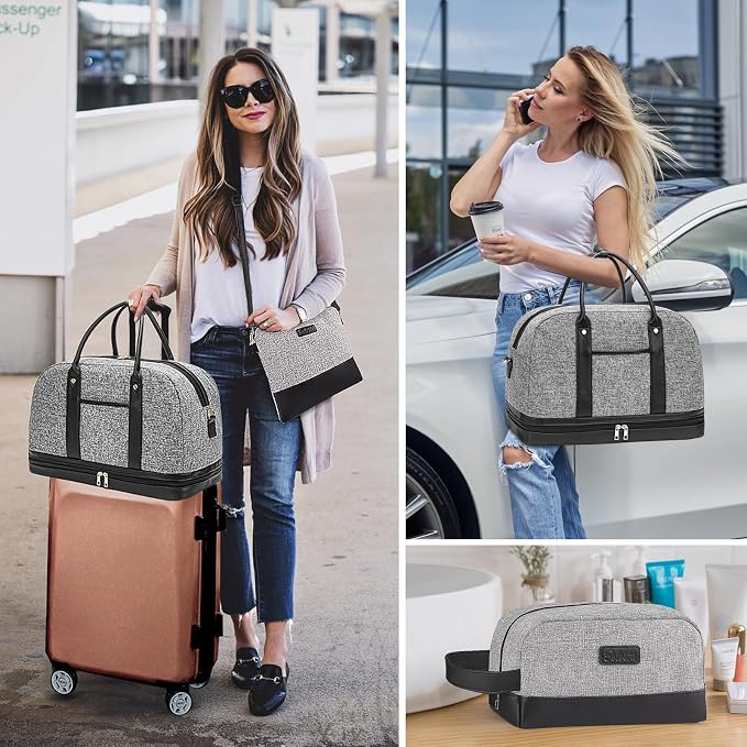 Weekender Bag for Women Canvas Overnight Bag Large Travel Tote Bag Carry on Shoulder Duffle Bag With Shoe Compartment,Perfect for Travel/Daily Use/Birthday Gift … - Image 2