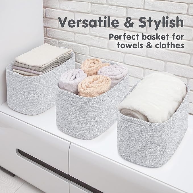 CHAT BLANC Cotton Rope Baskets for Organizing, Shelves, Toys, Storage, Shoe, Bathroom, Laundry, Towel, Nursery, Home Decor, Blanket, Cloth Woven Bins Fabric (Gray7, 15"x10"x9") - Image 6