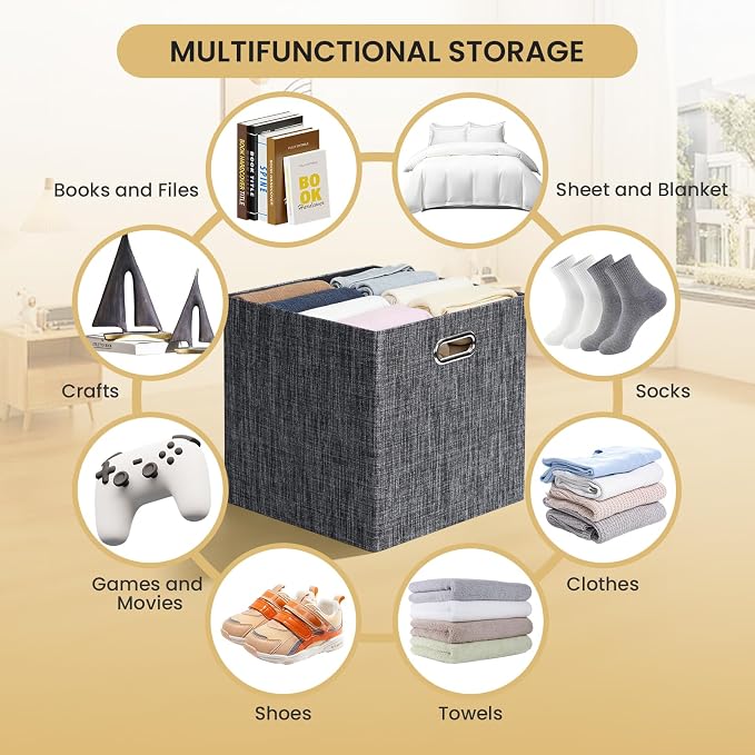 Posprica Fabric Storage Cubes,13×13×13 cube storage bins, Foldable Drawers Baskets Containers for Shelf Cabinet Bookcase,Thick and Heavy Duty (4pcs, Black) - Image 5