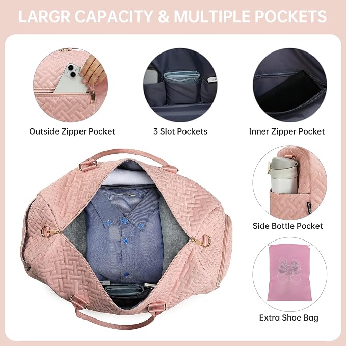 Duffle Bag for Travel, Weekender Bag with Shoe Compartment, Carry On Overnight Bag for Women with Toiletry Bag, Gym Bag with Wet Pocket, Hospital Bags for Labor and Delivery Beige - Image 5