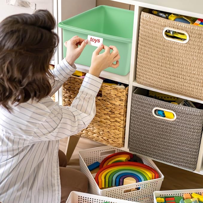 Zonon 12 Pcs Plastic Cubby Bins Office Storage Container Storage Bins Plastic Organization with 1 Pack Self Adhesive Label for Library Office Home Nursery(Pastel) - Image 7
