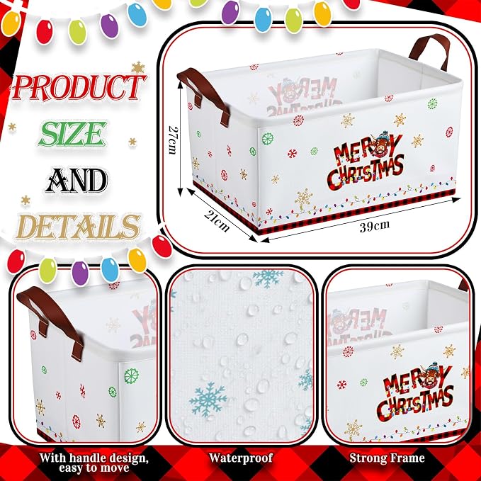 CHENGU 6 Pack Christmas Storage Basket Collapsible Christmas Basket for Gifts Highland Cow Holiday Decor Large Red Truck Bin Foldable Xmas Tree Box with Handle for Bedroom Office Home - Image 3