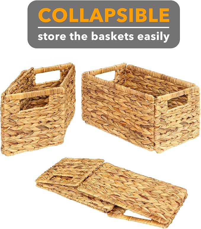 SpaceAid 6 Pack Wicker Basket, Storage Baskets for Organizing, Woven Rattan Basket with Handles for Shelves, Water Hyacinth Large Cube Organizer Storage Bin, 13x8.2x7 inch, Natural - Image 7