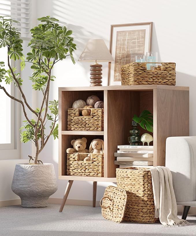 Bluewest Water Hyacinth Storage Baskets, Set of 6, Woven Bins with Handles | Organizer and Laundry Basket with Carrying Handles, Designed as a Rattan Bin for Shelves, Closets and Household Essentials. - Image 4