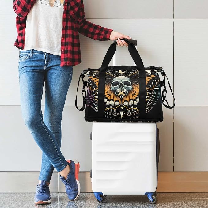 MNSRUU Travel Duffel Tote Bag Mysterious Skull Horoscope Black Gold Marble Stripe Sports with Wet Pocket Weekender Overnight for Women Men Gym Bag, Carry On Hospital Labor & Delivery - Image 6