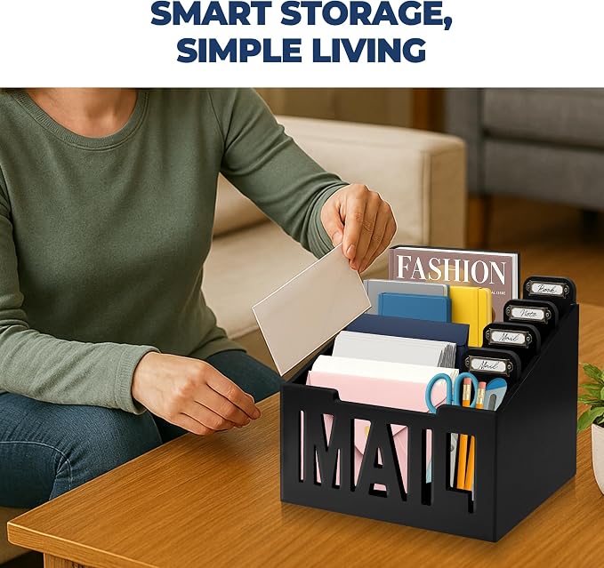 Mail Organizer Countertop, Desktop Mail Sorter with 4 Slots & Labels, Black | Bills, Letters, Envelopes & Receipts - Image 7