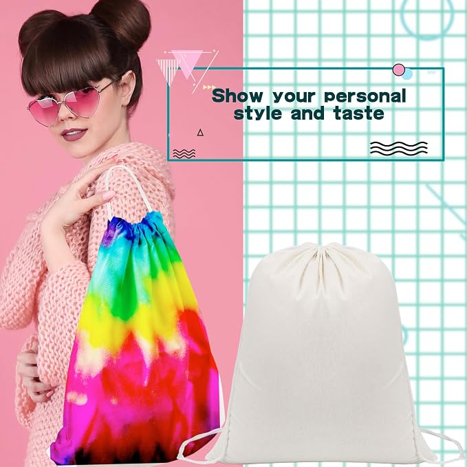 30 Pcs Tie Dye Cotton Drawstring Bags Sublimation Blank Tote Backpack Bulk Items to Tie Dye DIY Birthday Party Favors - Image 4