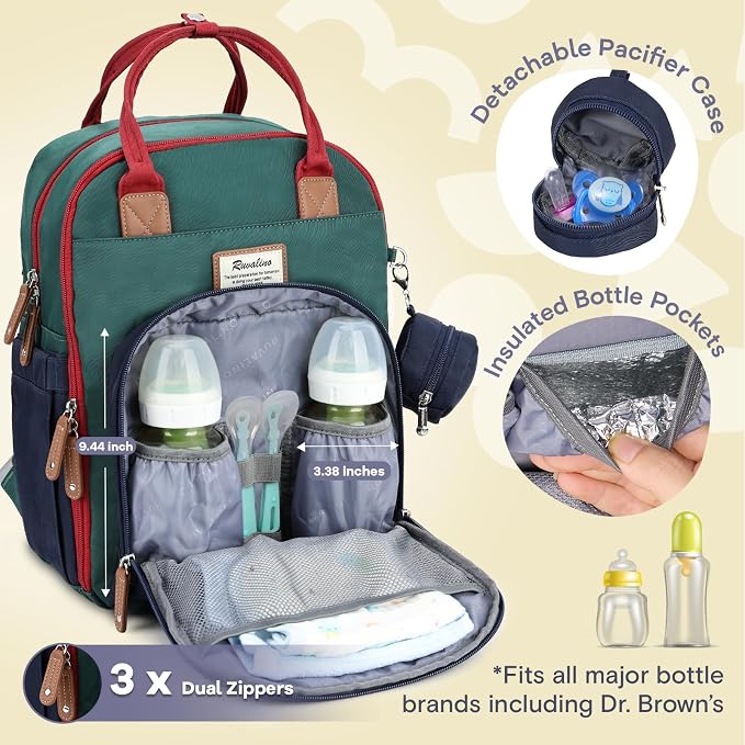 RUVALINO Baby Diaper Bag Backpack with Changing Pad, Baby Shower Gifts | Baby Essentials, Waterproof Travel Baby Bags for Mom Dad Girl Boy, Insulated Bottle Holders, Pacifier Case, Large Capacity - Image 4