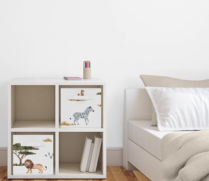 Sweet Jojo Designs Jungle Animals Foldable Fabric Storage Cube Bins Boxes Organizer Toys Kids Baby Set of 2 Dark Hunter Green Yellow Grey Black White Wildlife Safari Elephant Giraffe Monkey Leopard - Image 2