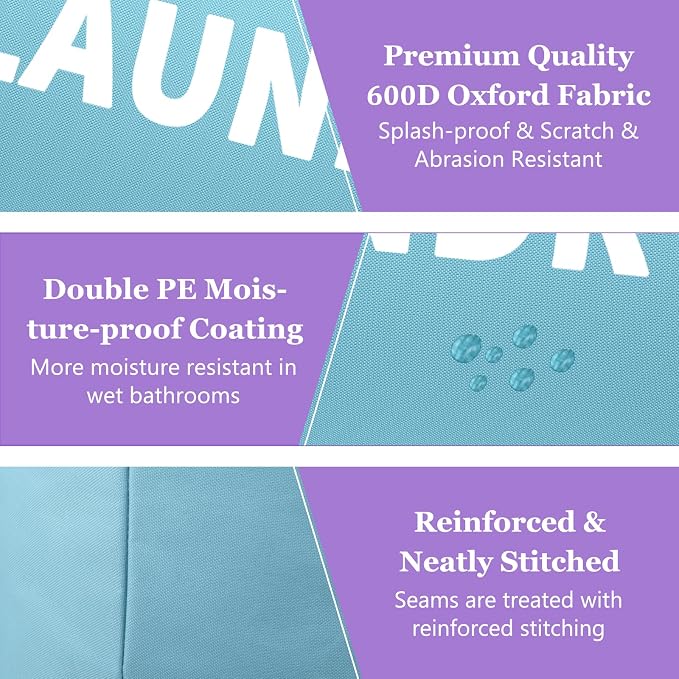 3PCS 95L Collapsible Laundry Basket, Oxford Hamper with Handle for Family | IHOMAGIC Freestanding Dirty Clothes Hamper, Laundry Bin, Storage Basket for Bedroom, Living Room, Pink+Blue+Purple - Image 6