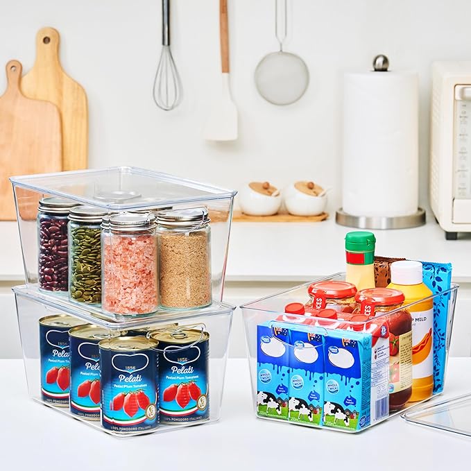 theaoo Large Clear Storage Bins with Lids, Stackable Containers, 4 Pack | Pantry Organization And Storage For Kitchen, Fridge, Garage And Cabinets. Clear Design Keeps Items Organized - Image 3