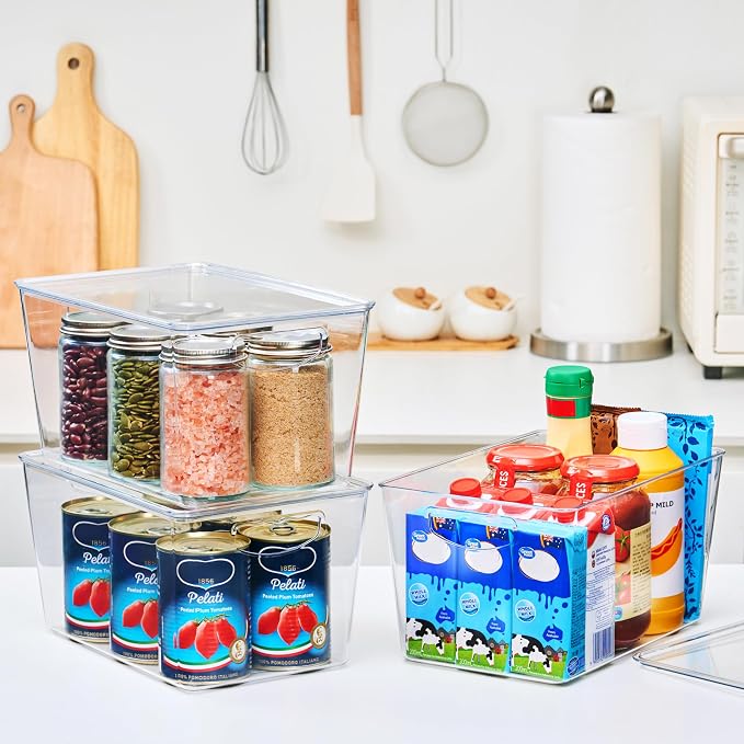 theaoo Large Clear Storage Bins with Lids, Stackable Containers, 8 Pack | Pantry Organization And Storage For Kitchen, Fridge, Garage And Cabinets. Clear Design Keeps Items Organized - Image 3