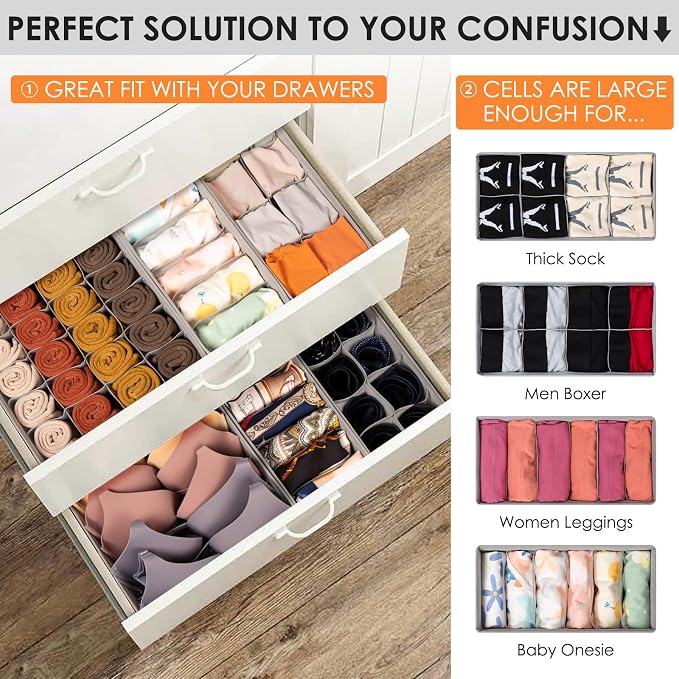 16 Pack Sock Underwear Drawer Organizer, 96 Cells Dresser Organizer for Baby Clothes, Foldable Fabric Closet Organization and Storage Dividers Bins for Nursery, Bedroom - Image 2