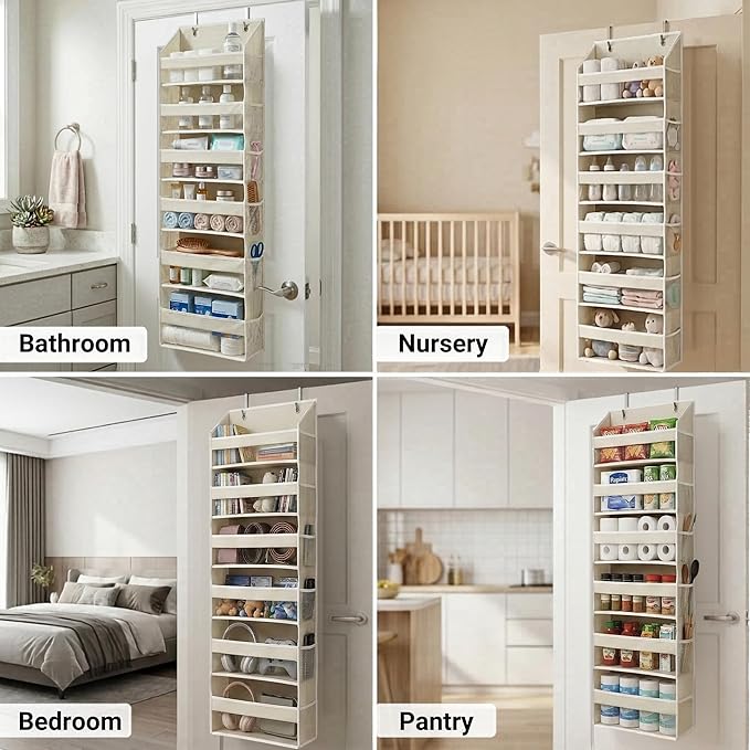 Over the Door Organizer, 6-Tier, 100D Fabric, Ivory 2pc | Over the door shoe organizer, 50 lbs capacity, 12 side mesh pockets, 100D extra thick fabric, Closet & entryway storage - Image 4