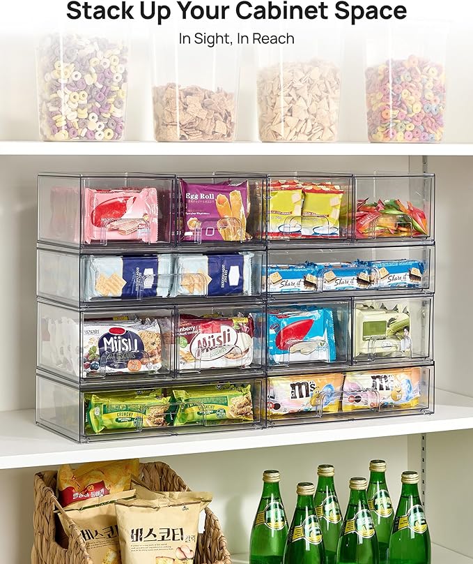 Vtopmart Clear Stackable Storage Drawers Set of 4, Plastic Organizer Bins | Multi-purpose Boxes for Bathroom Accessories, Beauty Supplies, Ideal for Cabinet, Shelf, Pantry, Laundry Room Organization - Image 6