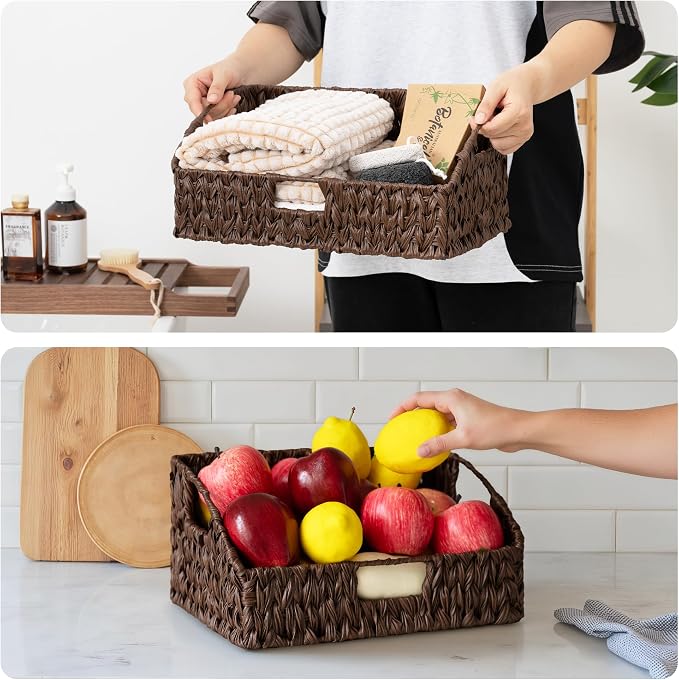 GRANNY SAYS Wicker Storage Baskets, Trapezoid Woven Baskets for Storage | Wicker Storage Baskets for Pantry, Open Front Basket for Shelves, Kitchen Storage Baskets, Decorative Basket for Home Decor - Image 3