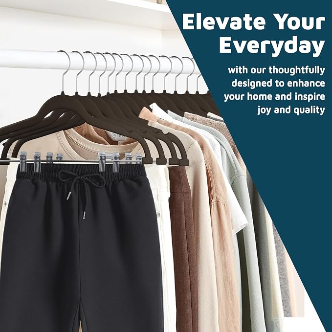 Lifemaster Velvet Skirt Hangers – with Adjustable Clips, 360 Degree Swivel Hook, and Non-Slip Shoulder Notch, Holds Up to 10 lbs, for Organizing Skirt, Pants, Dress, and Clothes, Pack of 20, Brown - Image 10
