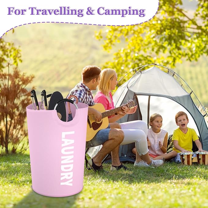 125L Pink Laundry Basket, Extra Large Clothes Basket with Handles, Waterproof Dirty Clothes Hamper, Collapsible Laundry Bin Stand Upright, Sturdy Storage Basket for Bathroom, Flat, Pink - Image 6