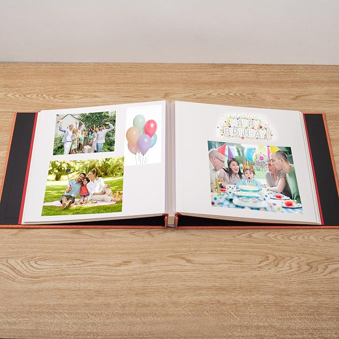 Large Photo Album Self Adhesive 4x6 5x7 6x8 8x10 Pictures Scrapbook Magnetic Album DIY Scrap Book 60 Sticky Pages Linen Cover DIY Photo Album with A Metallic Pen and DIY Accessories(Orange) - Image 3