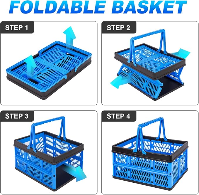 3 Packs 20L Collapsible Plastic Shopping Basket with Handles - Plastic Foldable Storage Crates - Ultra Flat 1.7" Folding Grocery Baskets for Car Trunk, RV & Home Organization (Lightweight Design) - Image 4