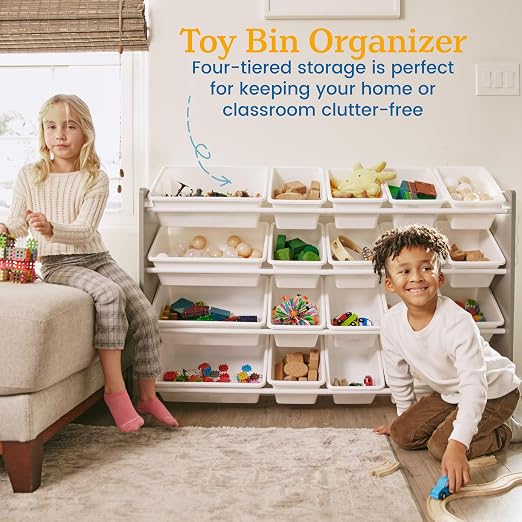 ECR4Kids 4-Tier Organizer with 20 Removable Plastic Bins, 4x5, Toy Storage, Grey/White | Durable plastic bins, MDF panels, steel frame, GREENGUARD Gold Certified, 72 lb capacity, anti-tip kit, playroom/classroom - Image 4